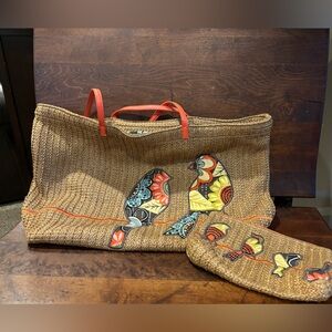 Vera Bradley Beach Tote in Flower Shower Birds with Bonus Pouch